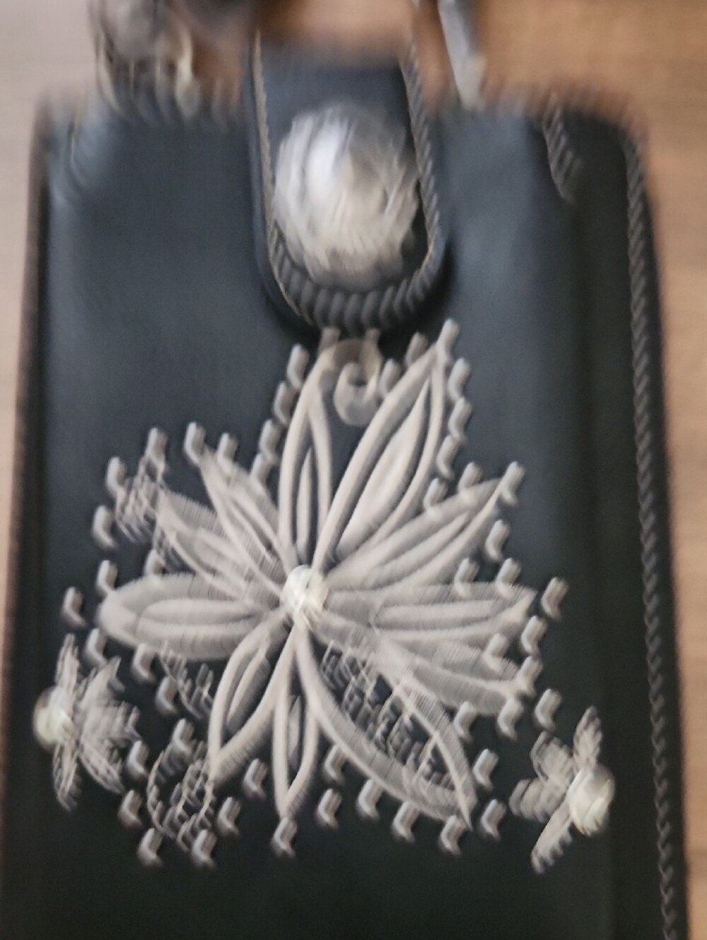 Black Embroidered Crossbody Wallet Bag with Silver Accents - Picture 4 of 6